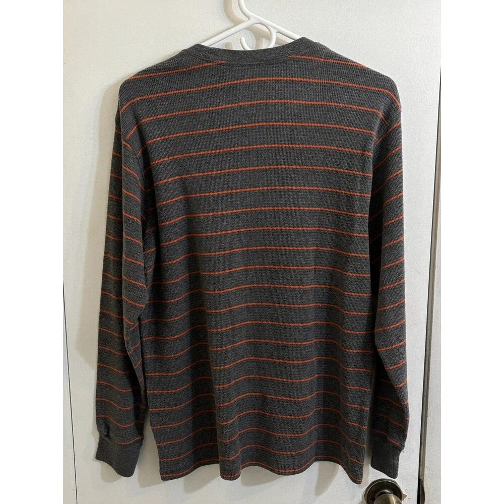 Men's Faded Glory Striped Long Sleeve T-Shirt Medium Gray & Orange